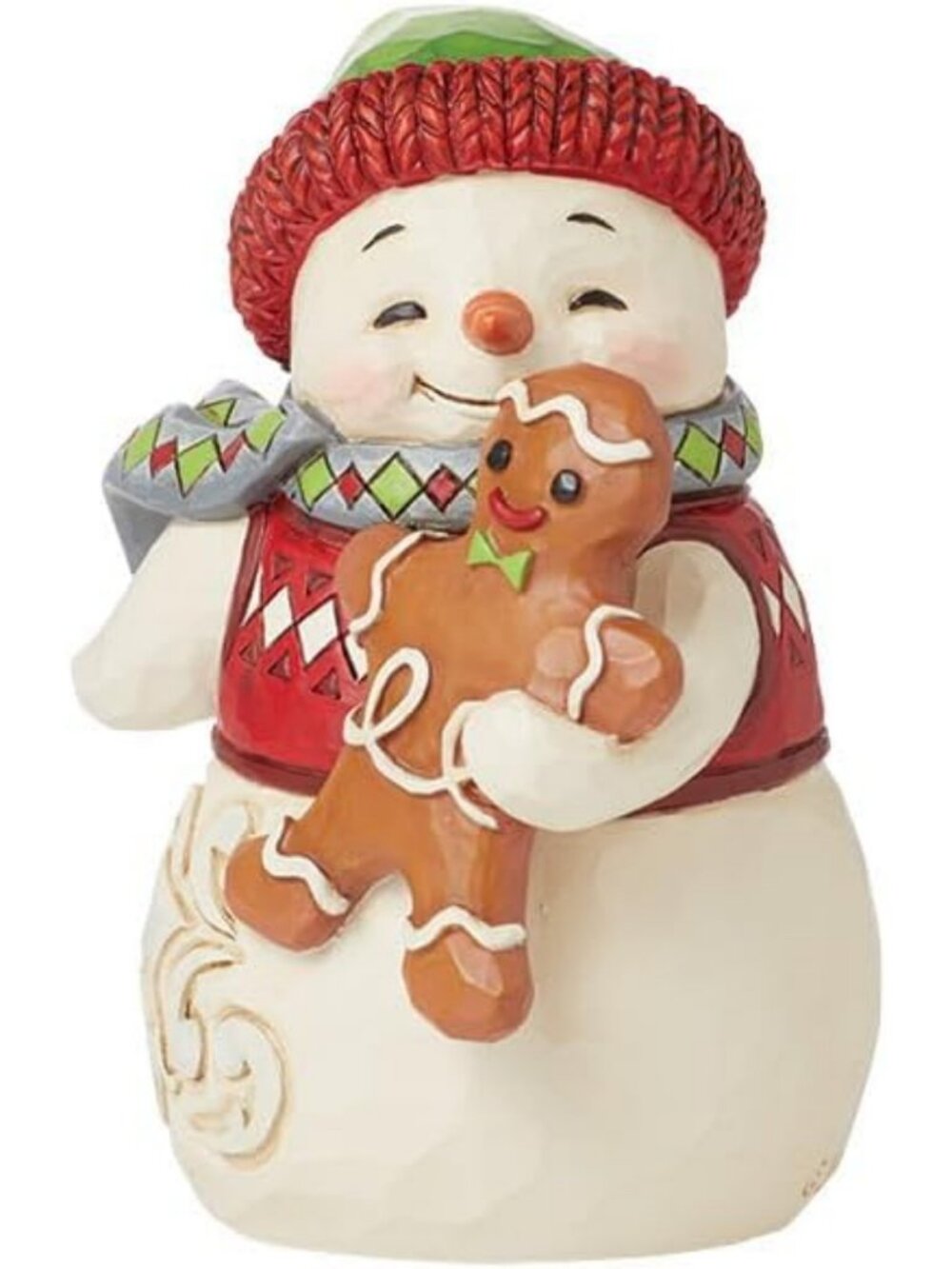 Charming Snowman Figurine Holding Gingerbread Cookie - Hand-Painted Christmas